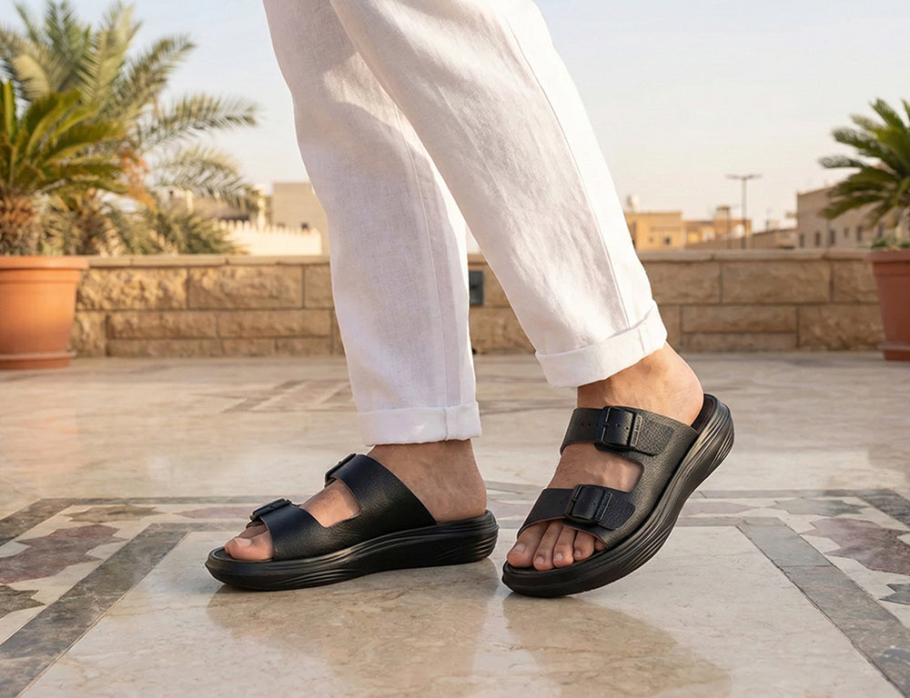 Mens Uri Black Cushioned Sandals